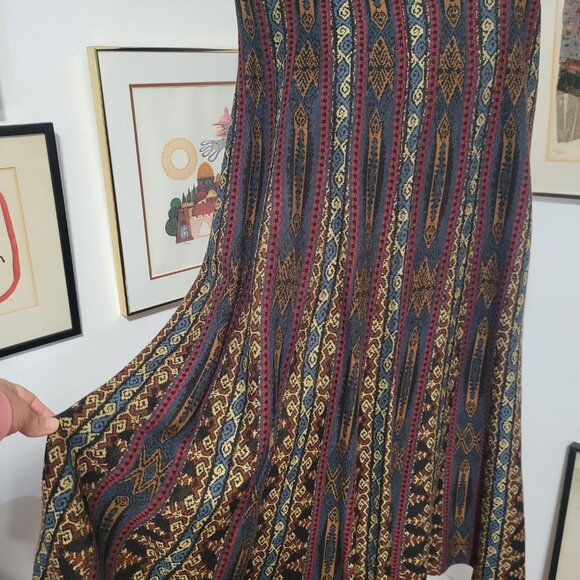 peruvian Connection 100% Pima Cotton Ethnic Patterned Flared Skirt Size XL - Picture 4 of 6